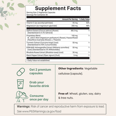 Micro Ingredients Saffron+ Advanced Supplements, 60 Veggie Capsules