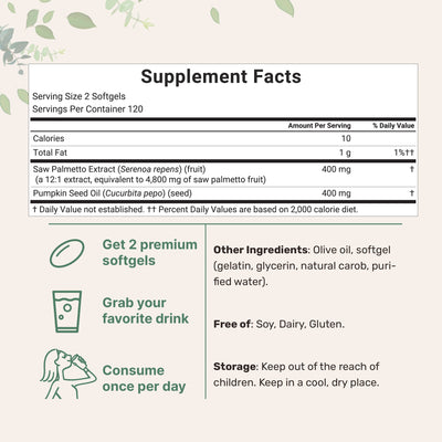 Micro Ingredients Saw Palmetto 4,800mg Equivalent with Pumpkin Seed Oil, 240 Softgels