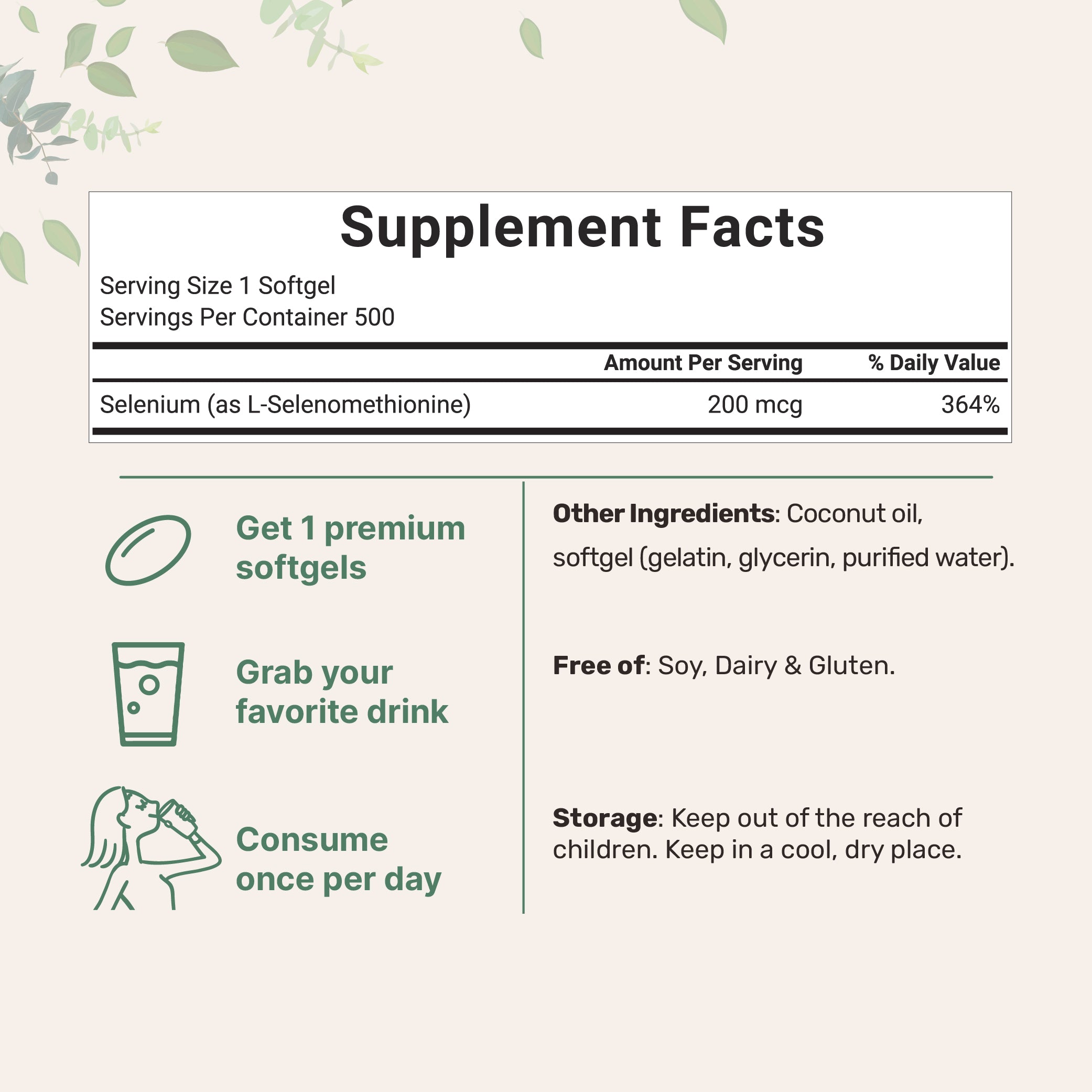 Micro Ingredients Selenium Supplement 200mcg, 500 Softgels with Coconut Oil