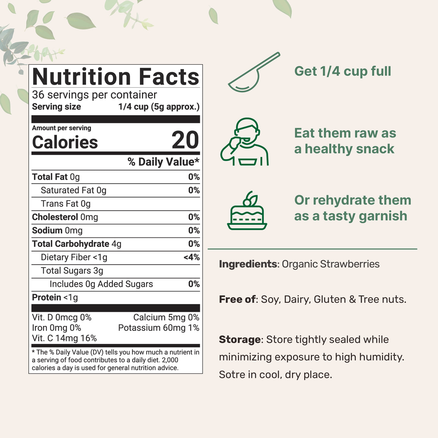 Organic Freeze Dried Strawberries Sliced, 6.4oz Nutrition facts