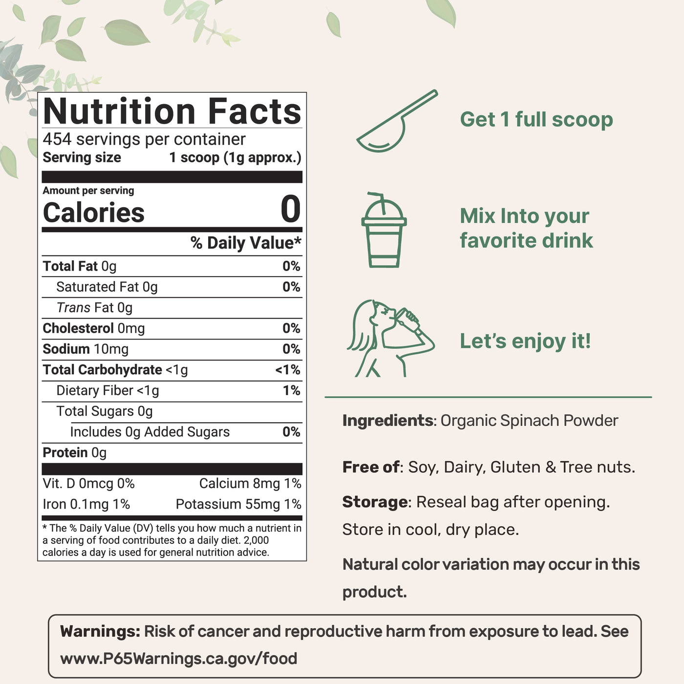 Micro Ingredients Organic Spinach Powder, 1lb