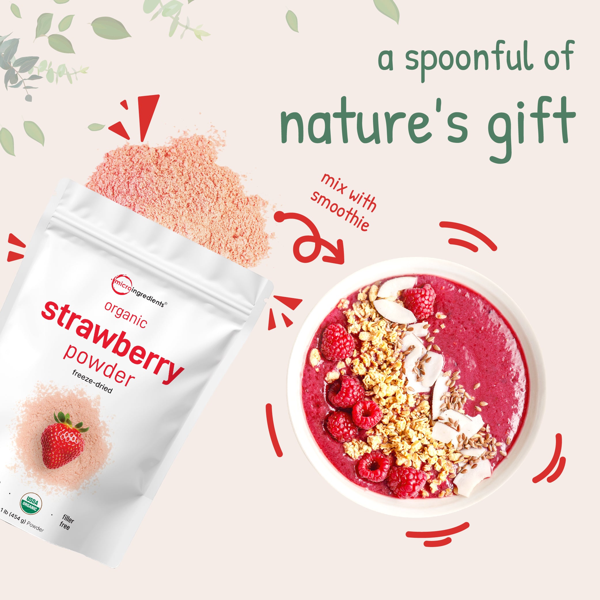 Micro Ingredients Organic Freeze-Dried Strawberry Powder 1 lb