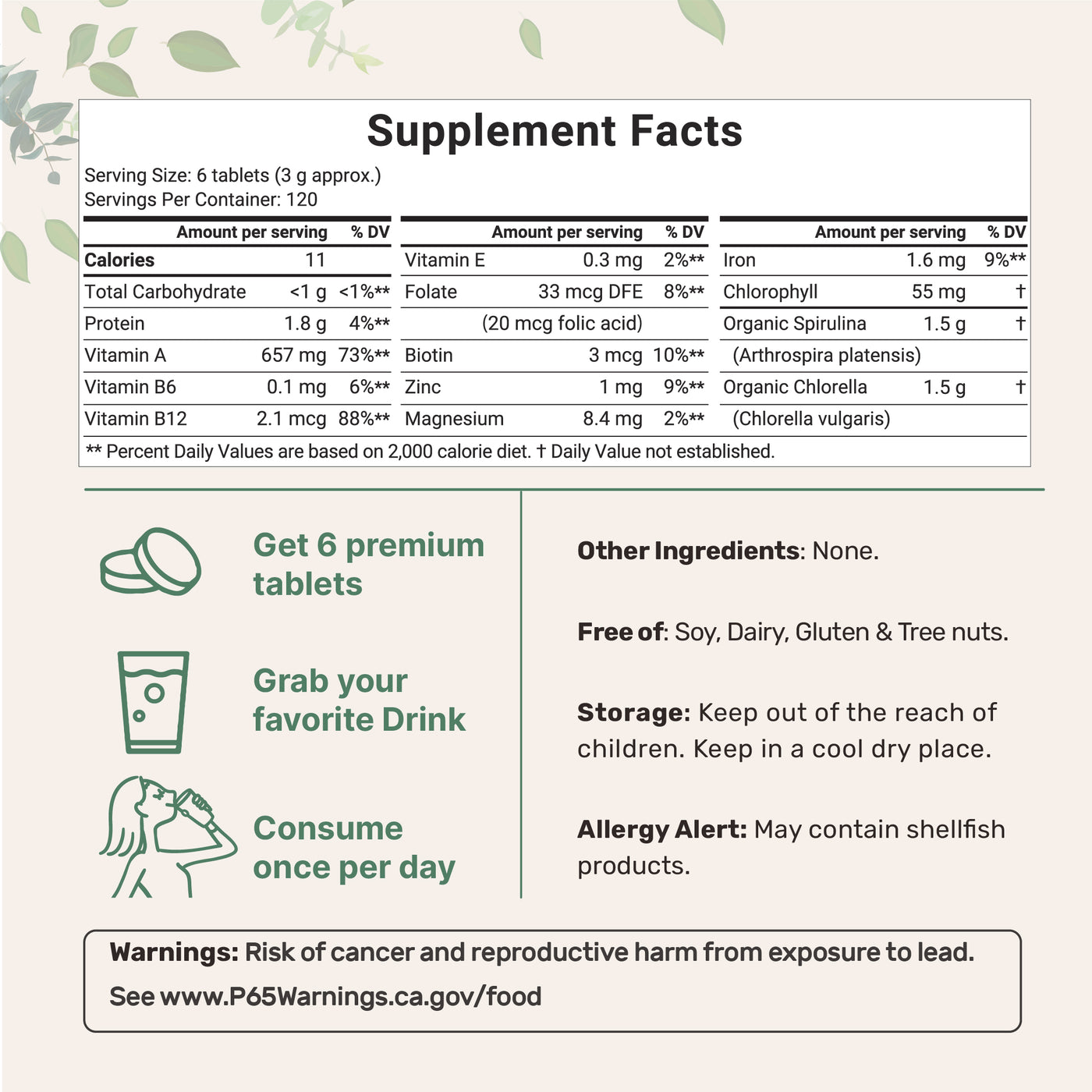 Micro Ingredients Organic Spirulina and Chlorella Tablets