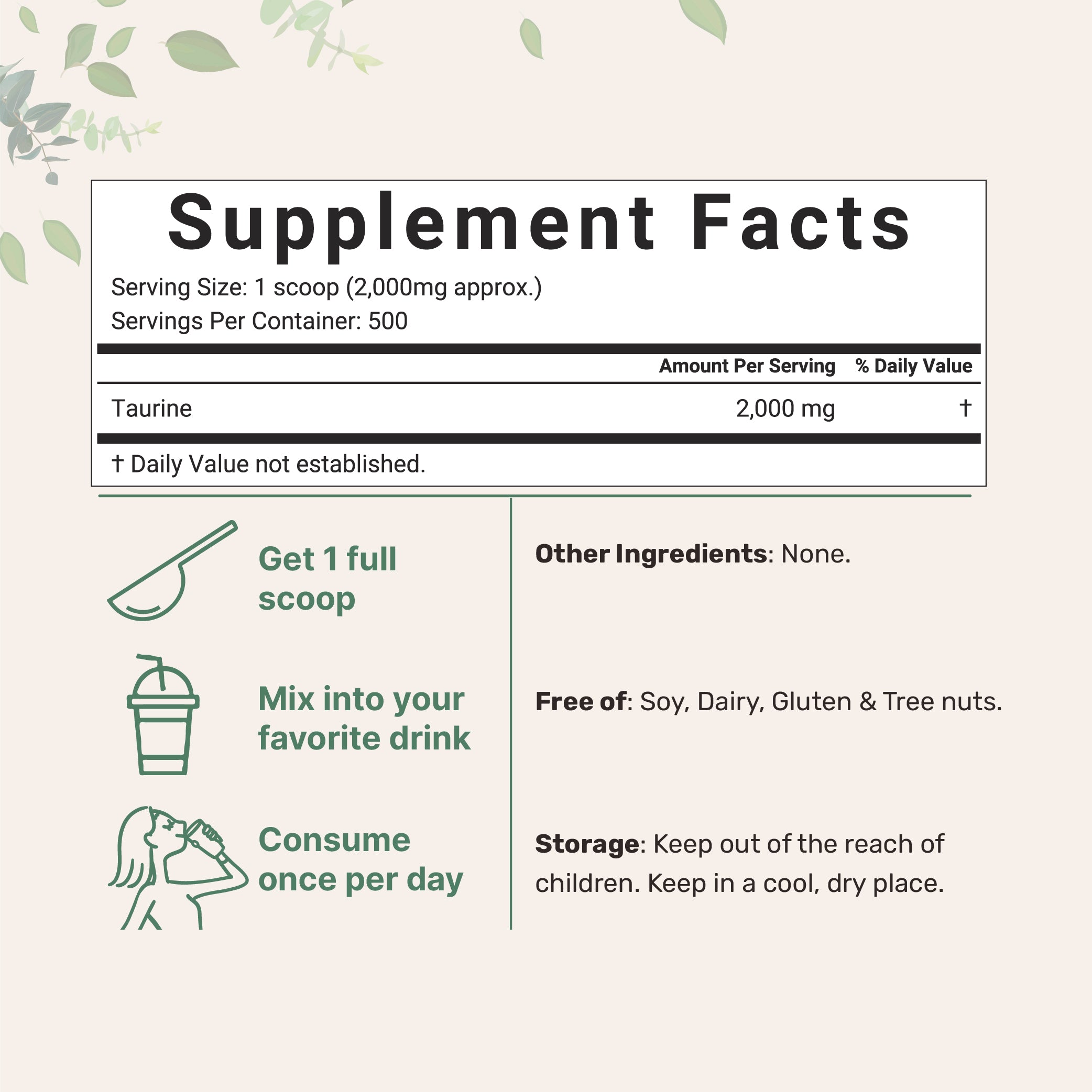 Micro Ingredients Taurine Powder, 500 Servings