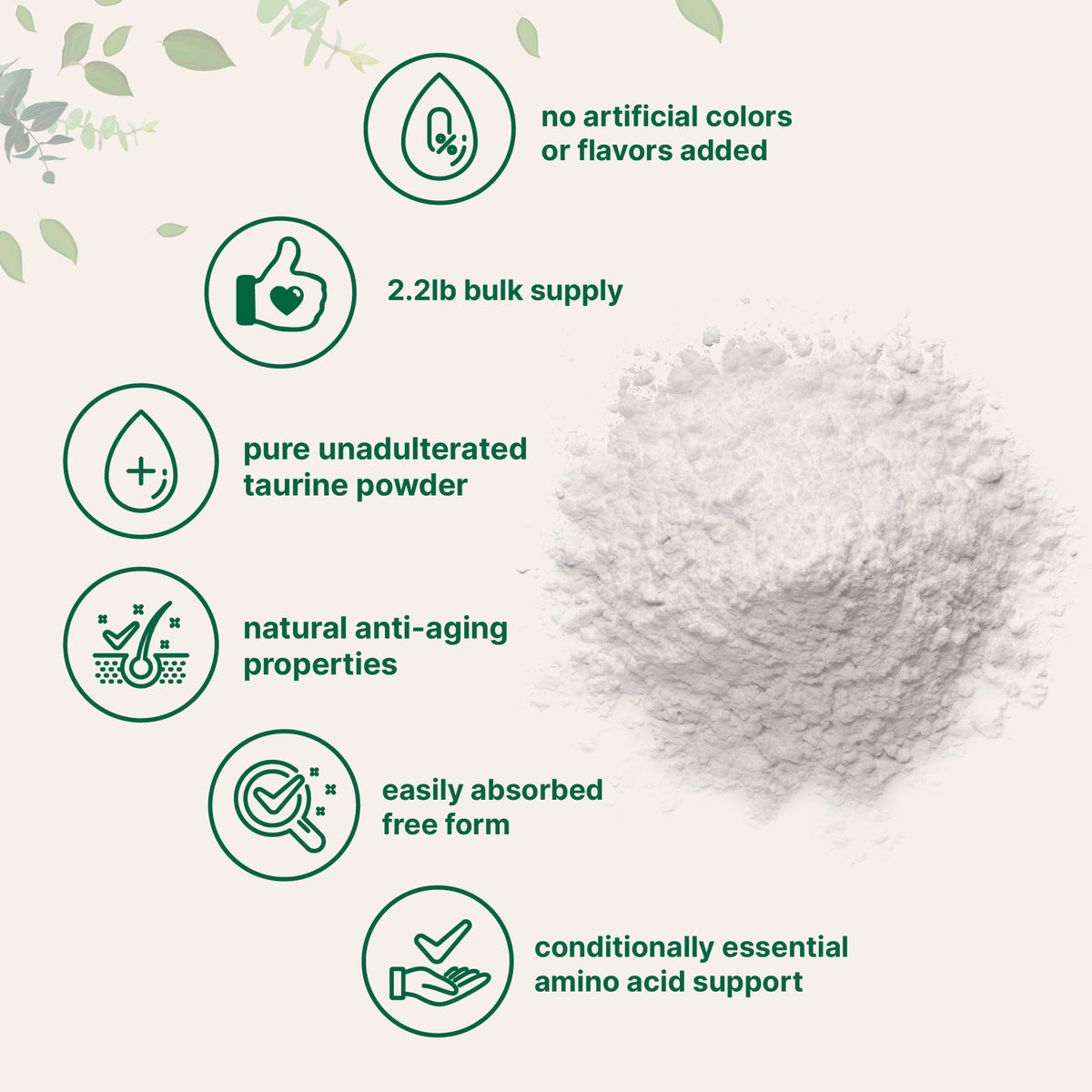 Humins Powder Best Taurine Supplement – Pure Taurine Powder for Humans, Dogs & Cats ...