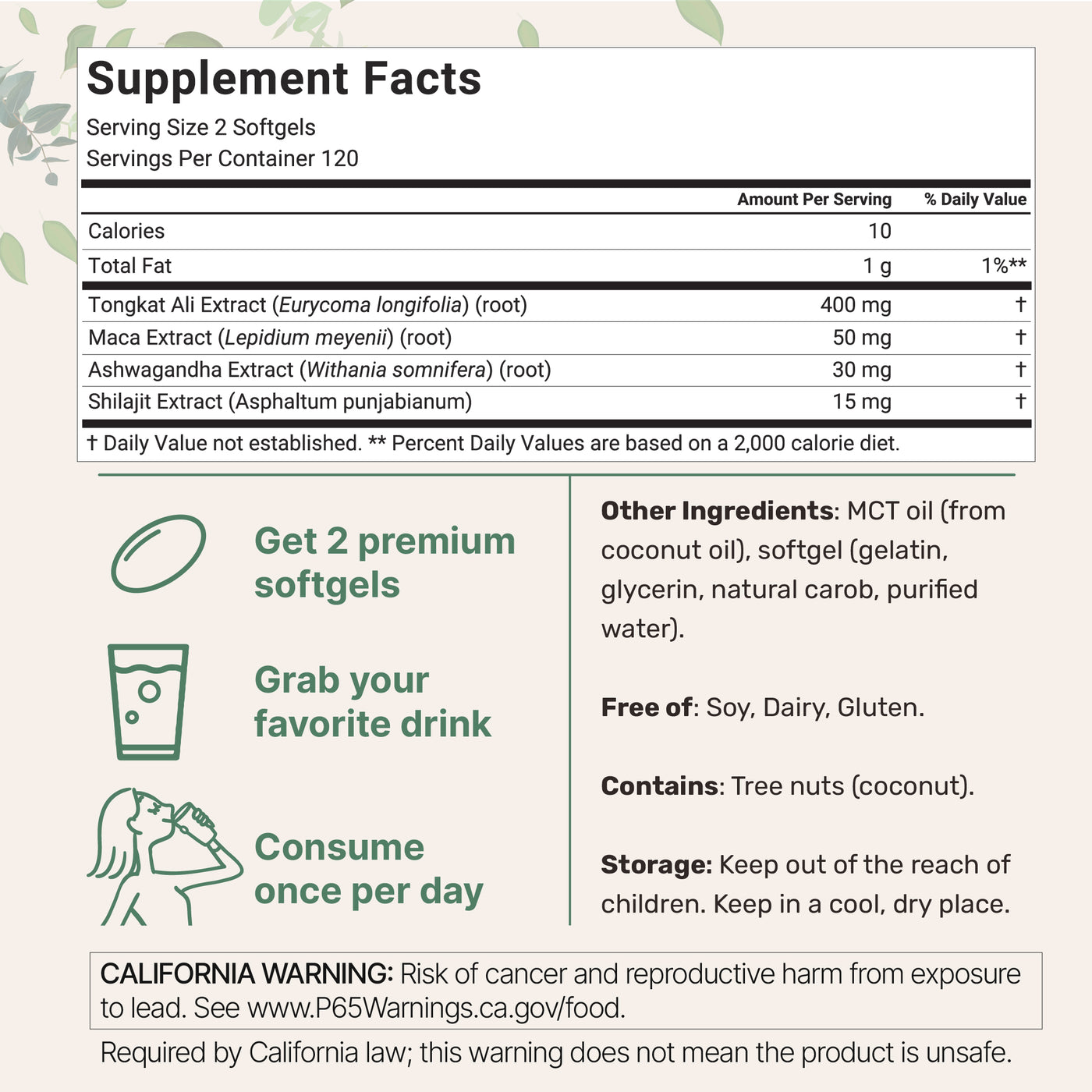 Micro Ingredients Tongkat Ali+ for Men with MCT Oil, 240 Softgels