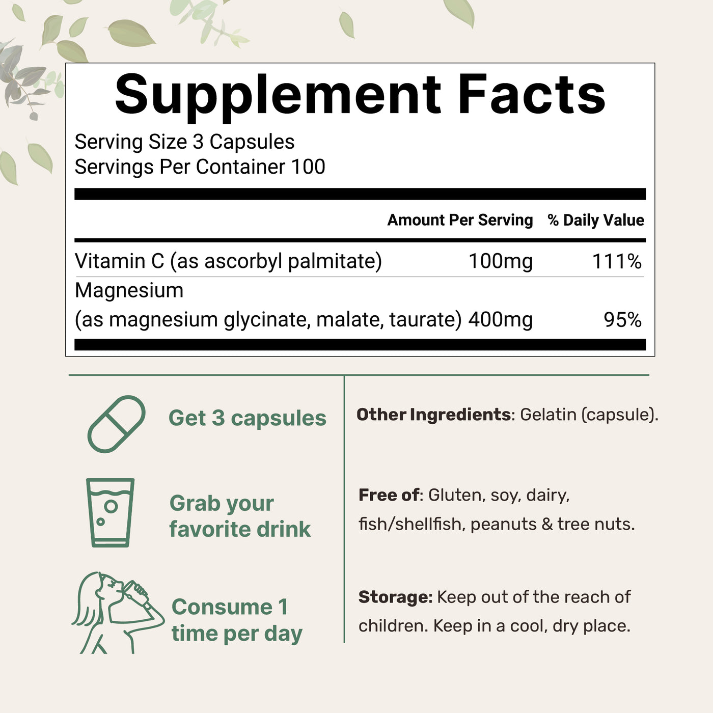 Micro Ingredients Triple Magnesium Complex 400mg Per Serving, 300 Capsules