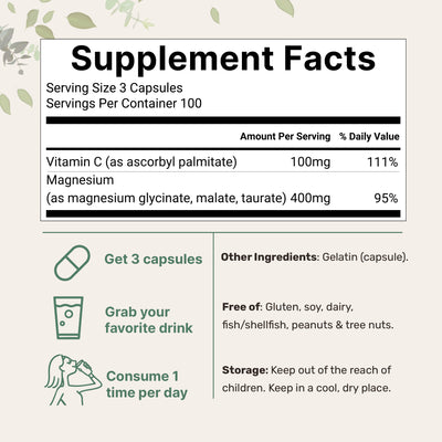 Micro Ingredients Triple Magnesium Complex 400mg Per Serving, 300 Capsules
