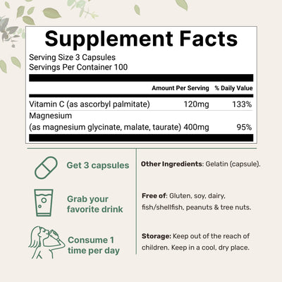 Micro Ingredients Triple Magnesium Complex 400mg Per Serving, 300 Capsules