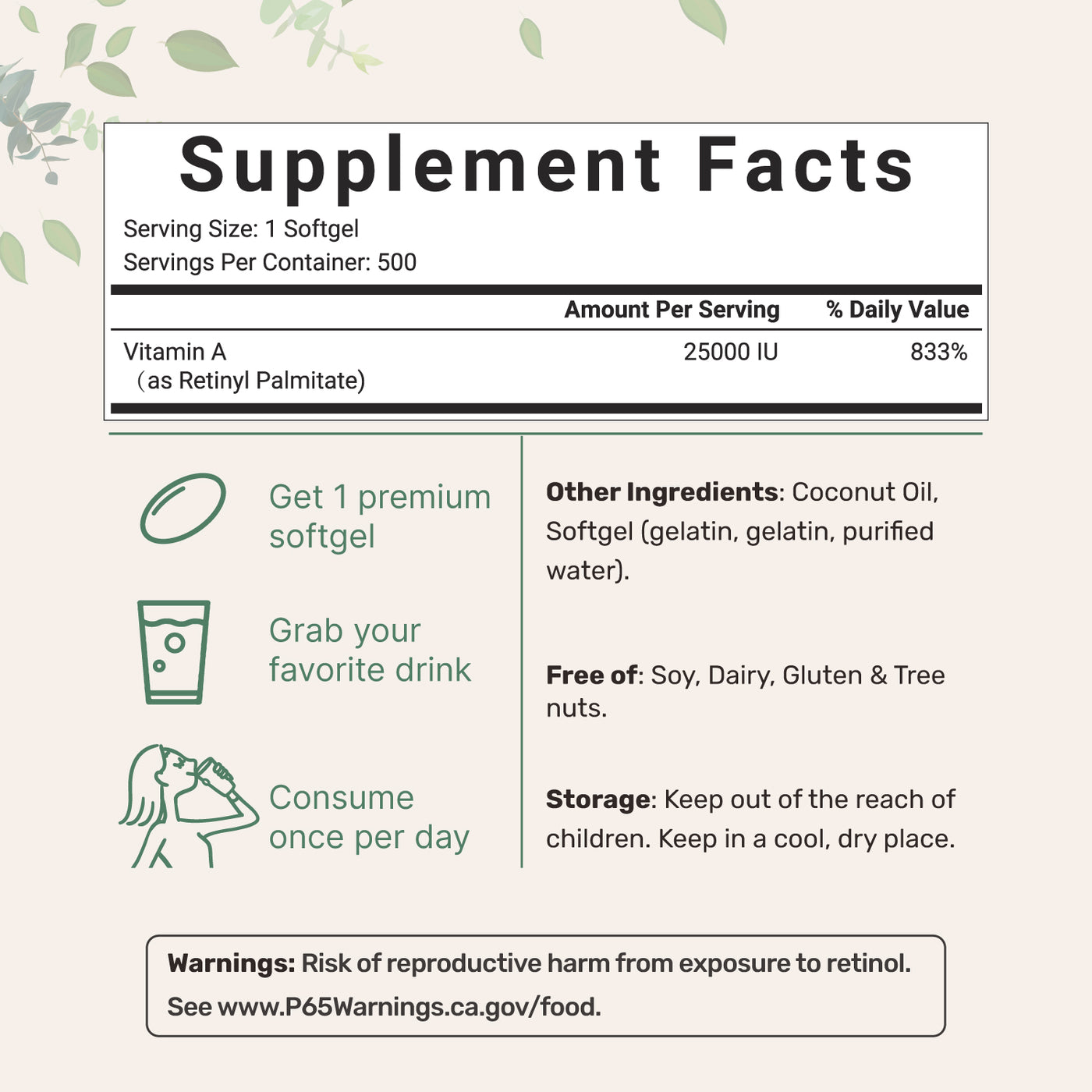 Micro Ingredients Vitamin A Softgels – 25,000 IU with Virgin Coconut Oil