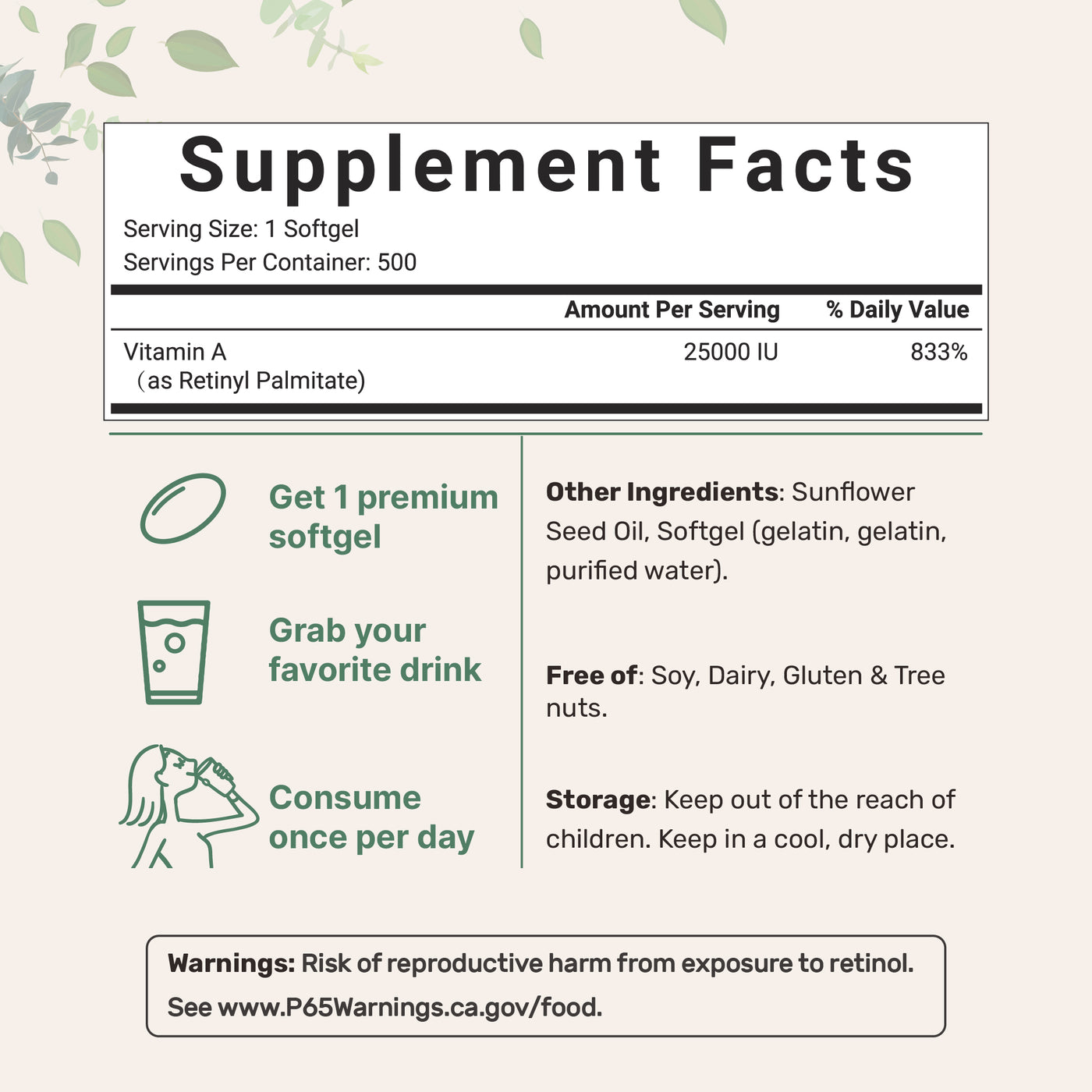 Micro Ingredients Vitamin A Softgels – 25,000 IU with Virgin Coconut Oil