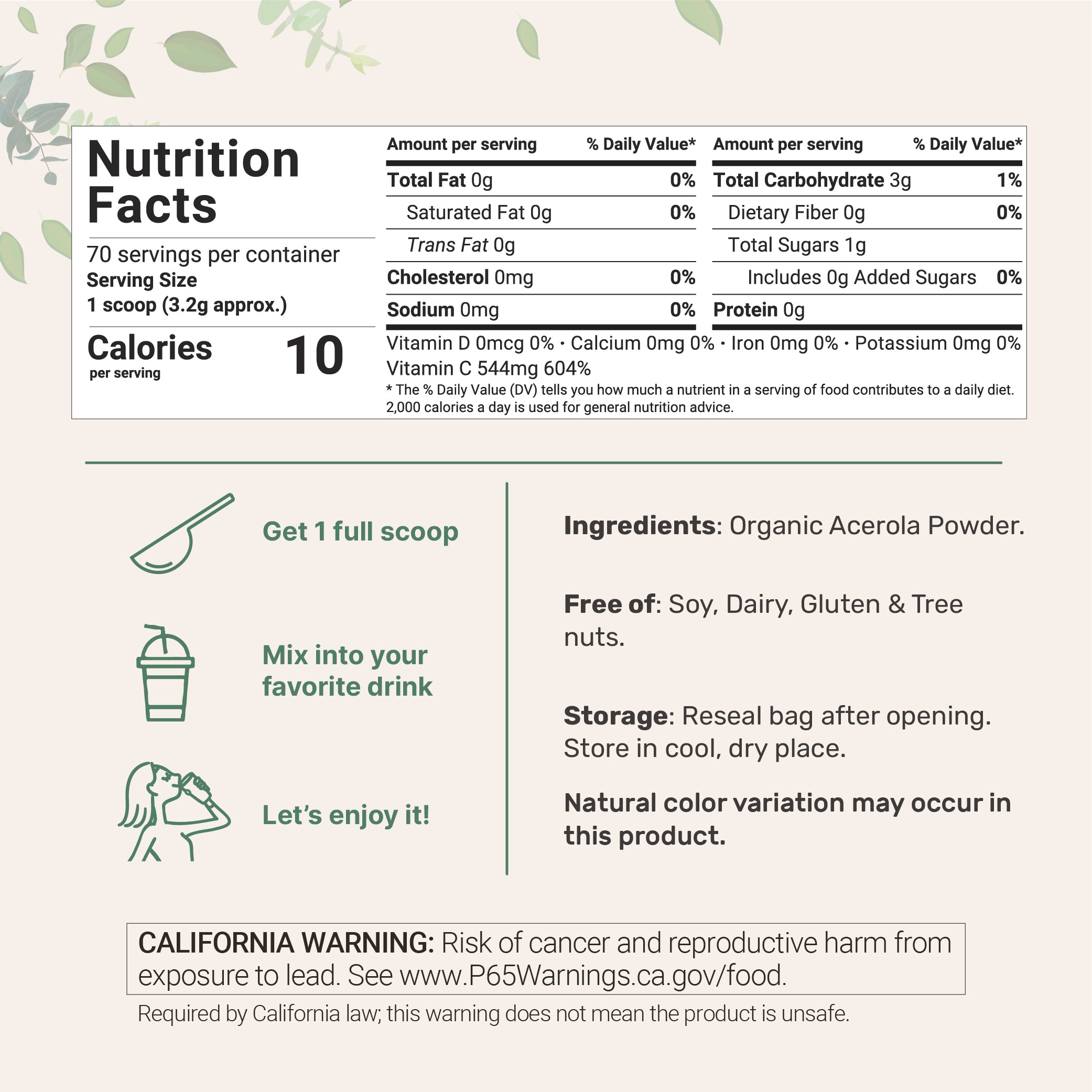 Micro Ingredients Organic Acerola Cherry Powder, 8oz