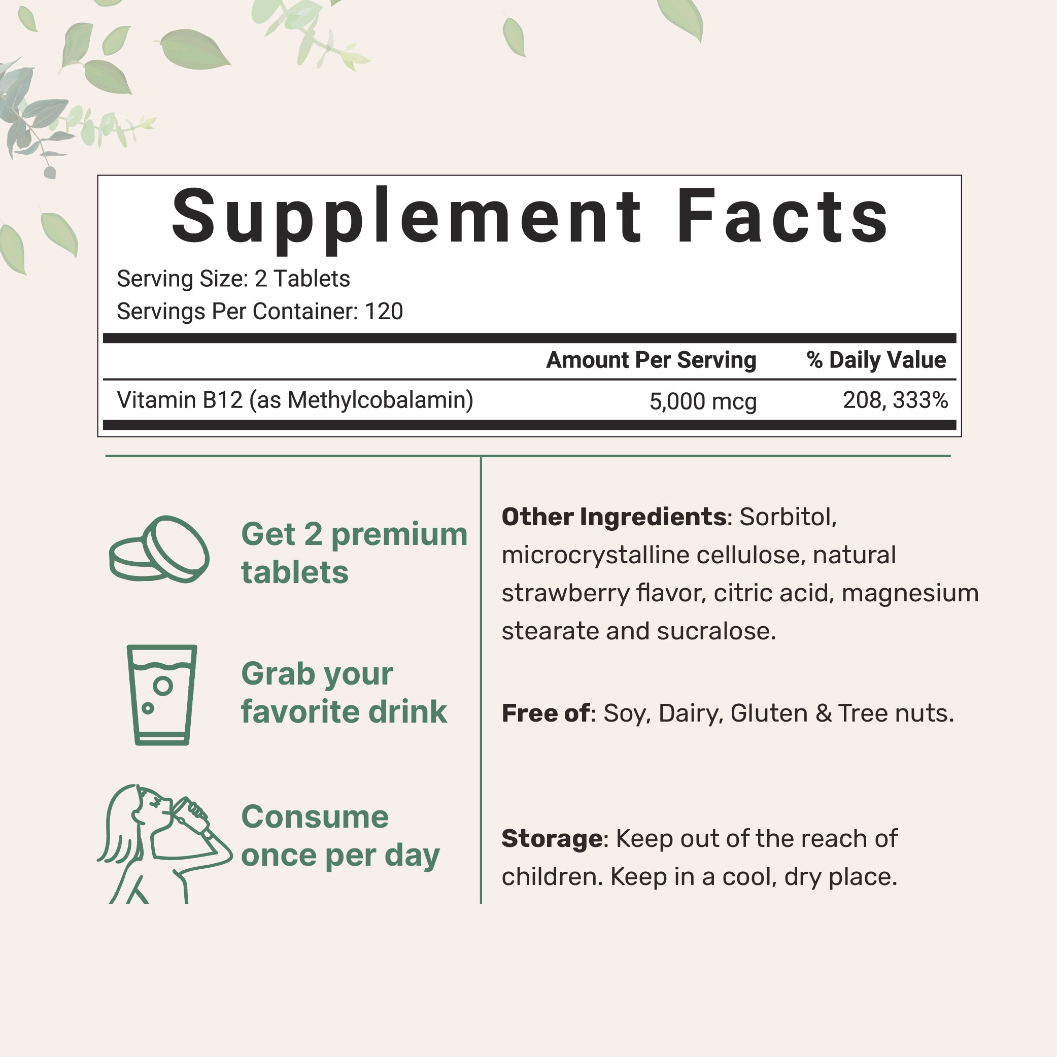 Micro Ingredients Vitamin B12 5000mcg | Methyl B12 Active Form – 240 Chewable Tablets