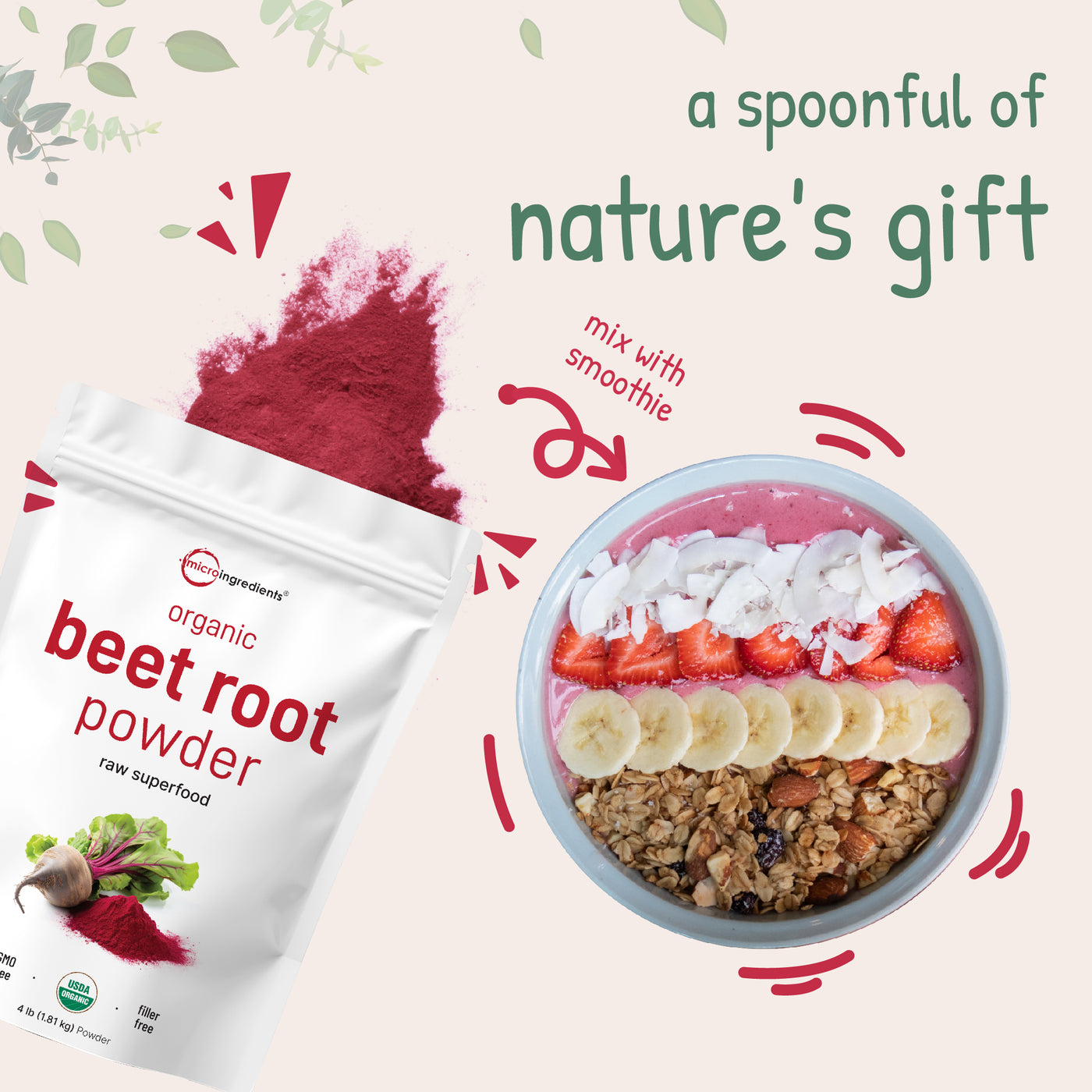 Organic Beet Root Powder, 4 Pounds Nature's Gift