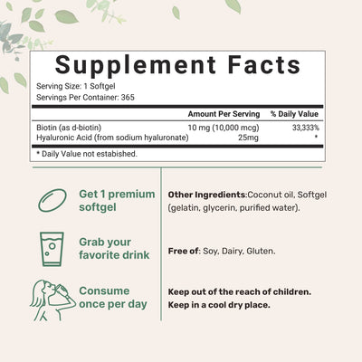 Micro Ingredients Biotin with Hyaluronic Acid Softgel, 365 counts
