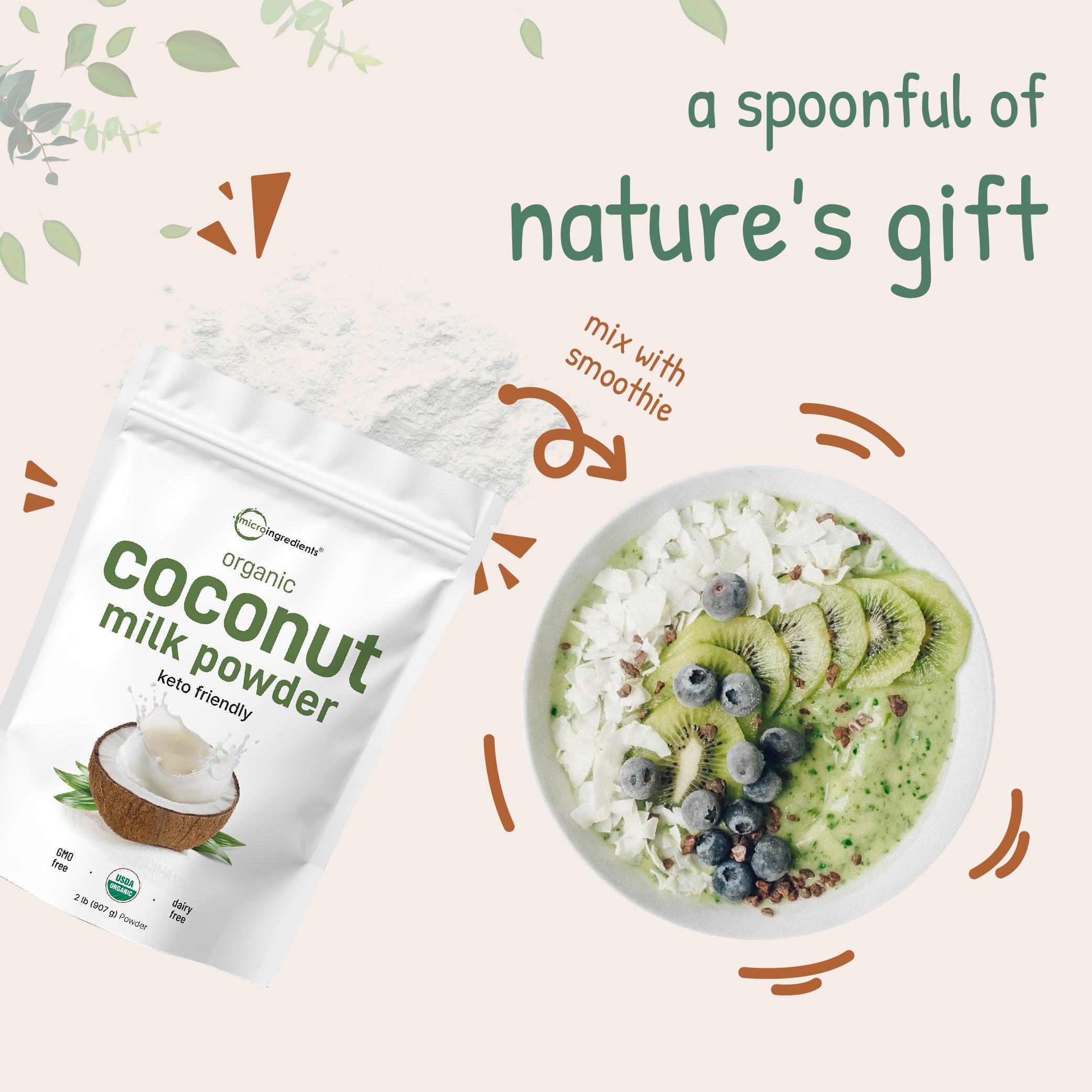 Organic Coconut Milk Powder, 2 Pound (32 Ounce) Nature's Gift