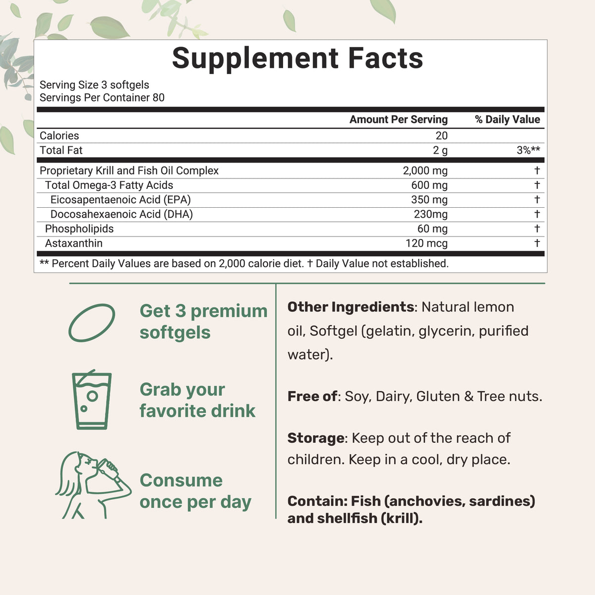 Micro Fish Oil Micro Ingredients Mega Omega-3 Krill & Fish Oil 2,000mg Equivalent, 24
