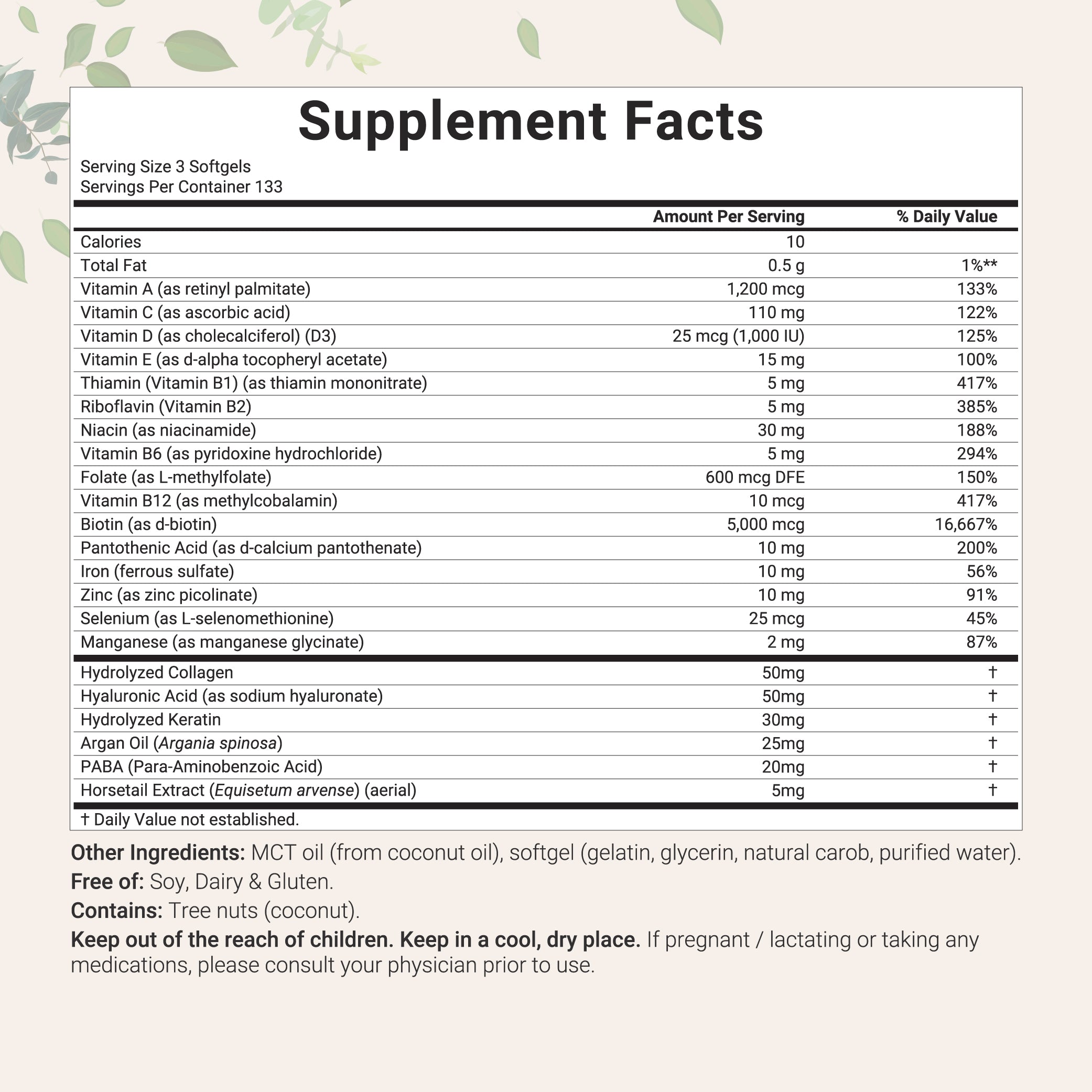 Micro Ingredients Hair, Skin, and Nails Vitamins, 400 Softgels + MCT Oil for Better Absorption