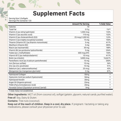 Micro Ingredients Hair, Skin, and Nails Vitamins, 400 Softgels + MCT Oil for Better Absorption