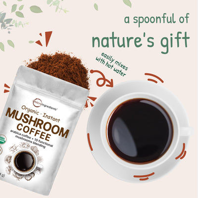 Organic Instant 10 in 1 Mushroom Coffee Powder, 28 Ounce (317 Servings)