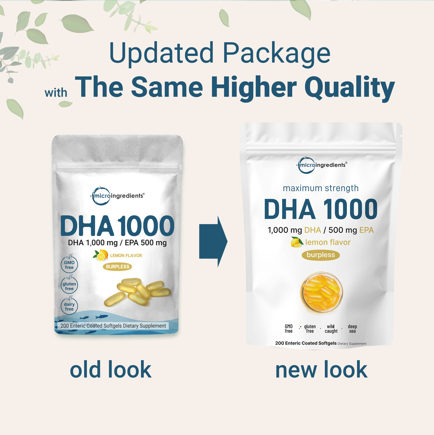 Micro Ingredients Omega 3 Fish Oil DHA Supplements 1000mg with EPA 500mg, 200 Softgels –   Lemon Flavored