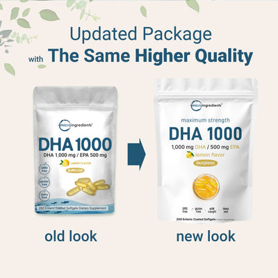 Micro Ingredients Omega 3 Fish Oil DHA Supplements 1000mg with EPA 500mg, 200 Softgels –   Lemon Flavored