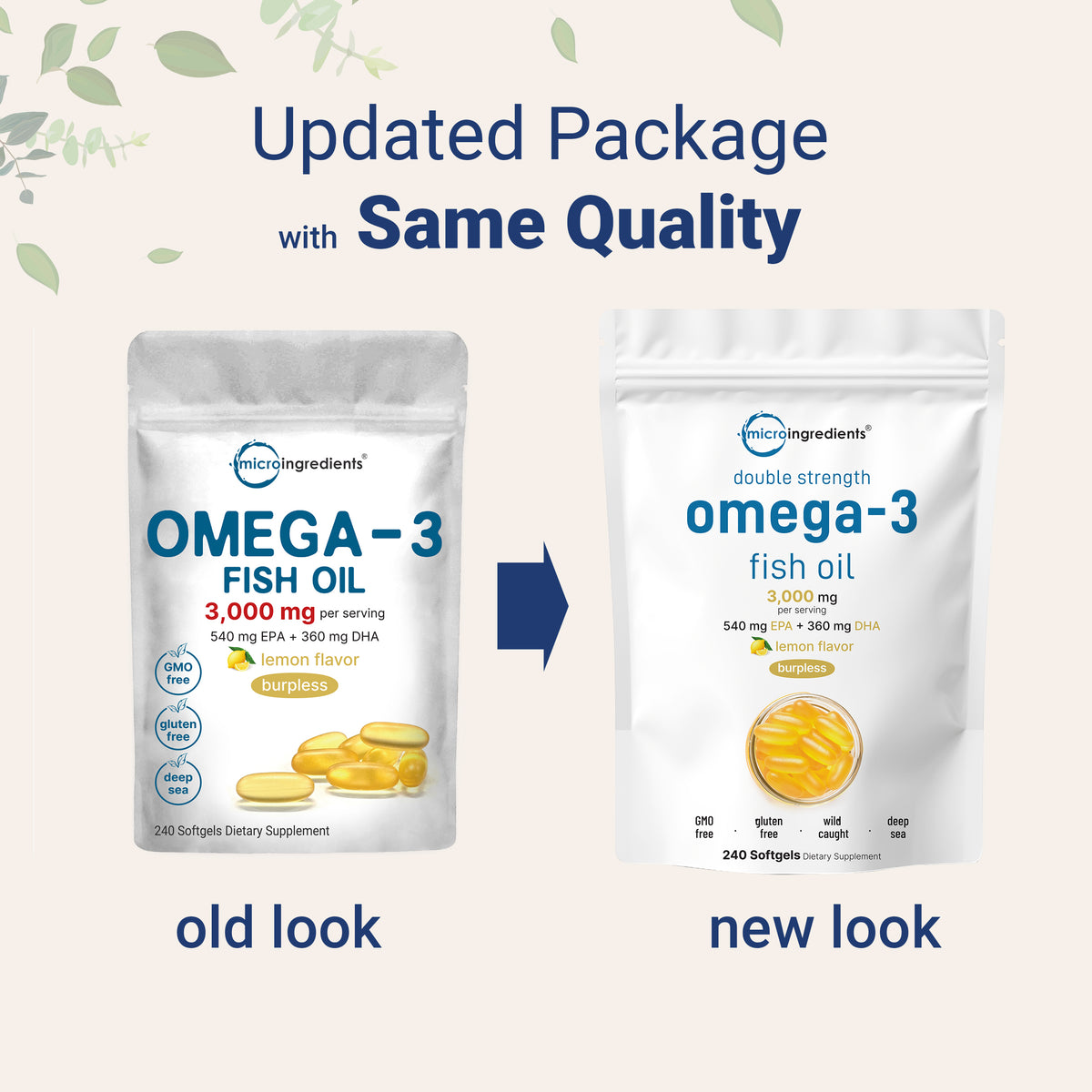 Micro Fish Oil Micro Ingredients Omega 3 Fish Oil Supplements 3,000mg Per Serving, 24