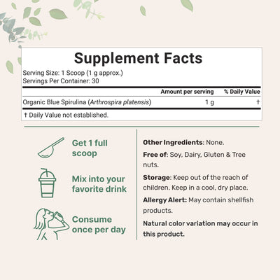 Micro Ingredients Organic Blue Spirulina Powder (Phycocyanin Extract) - No Fishy Smell, 100% Vegan Protein from Blue-Green Algae