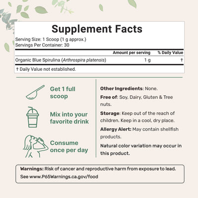 Micro Ingredients Organic Blue Spirulina Powder (Phycocyanin Extract) - No Fishy Smell, 100% Vegan Protein from Blue-Green Algae