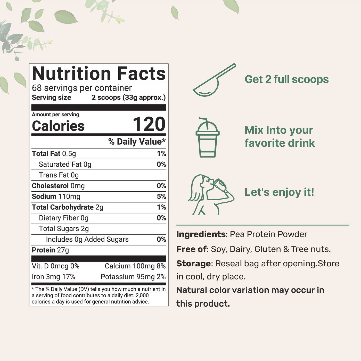 Micro Ingredients Pea Protein Powder, 5lb