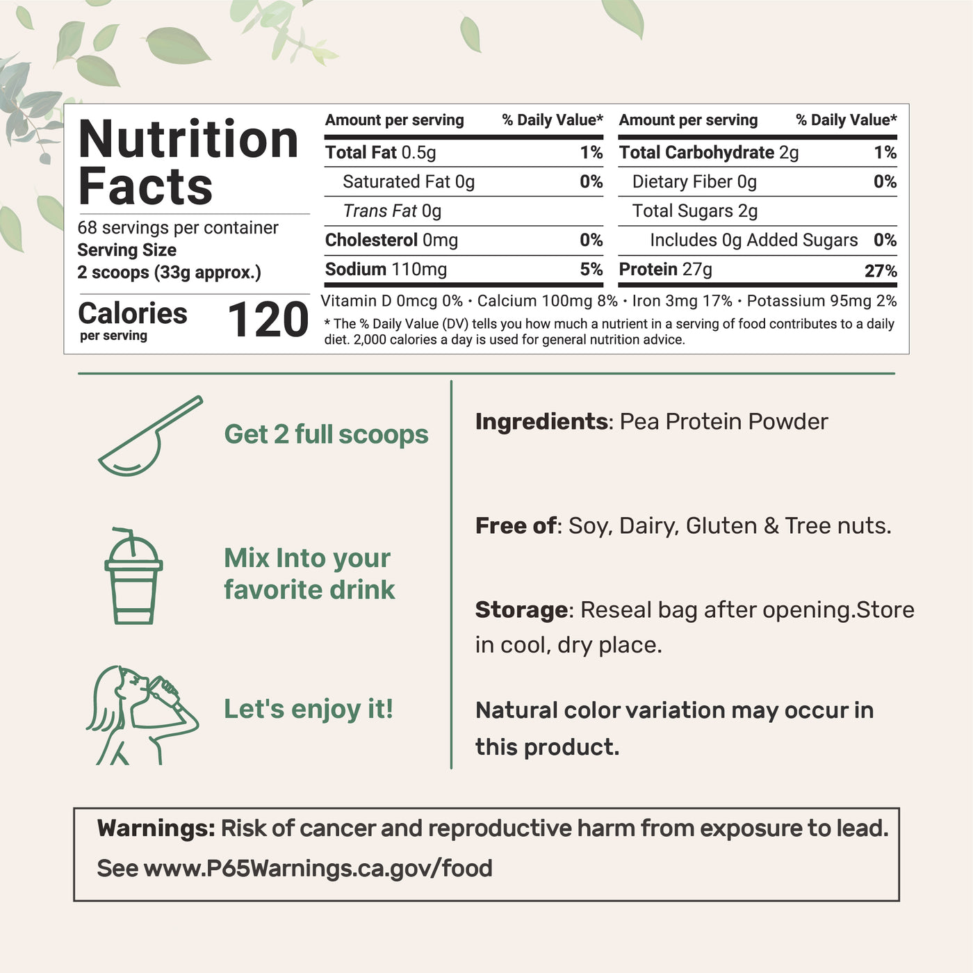 Micro Ingredients Pea Protein Powder, 5lb