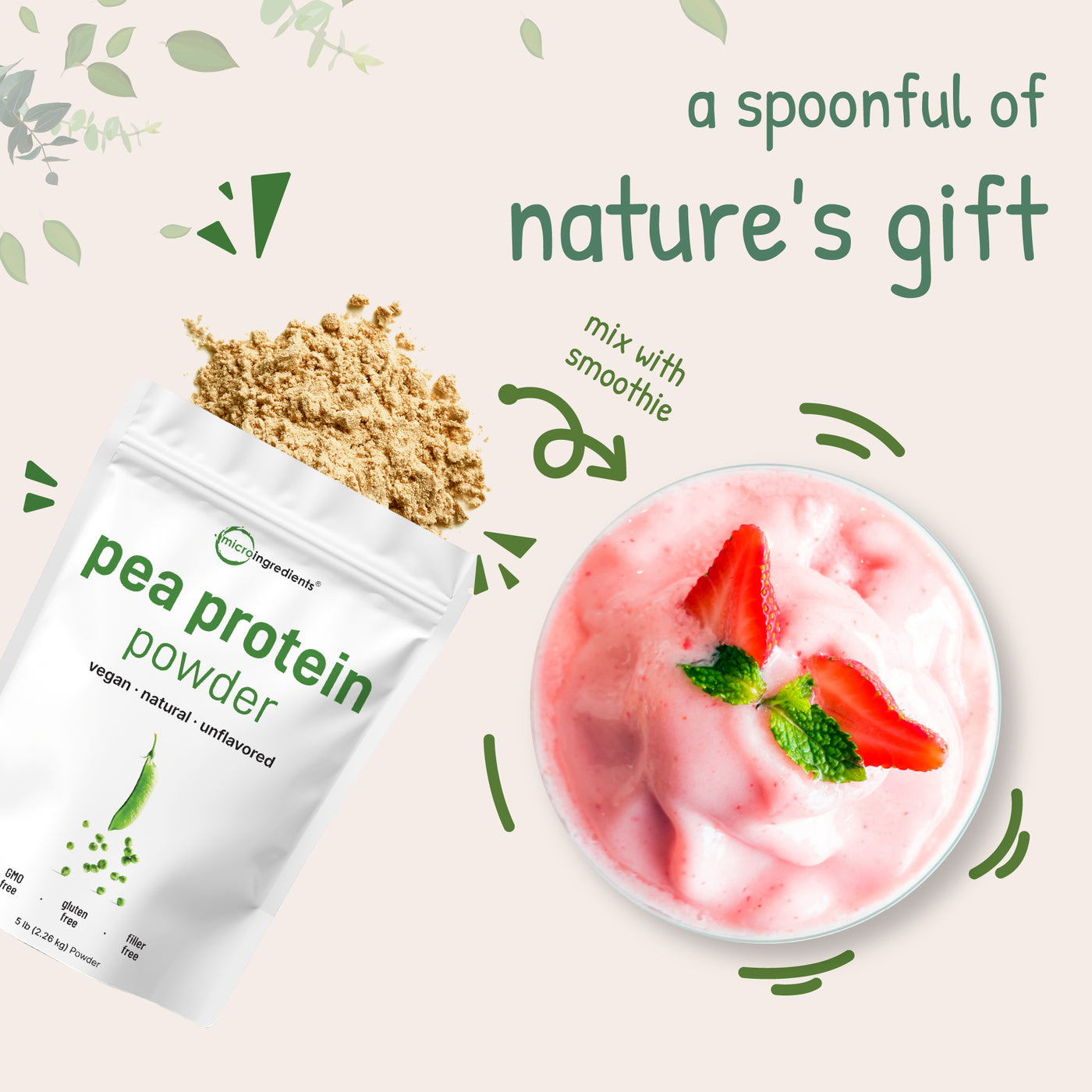 Micro Ingredients Pea Protein Powder, 5lb