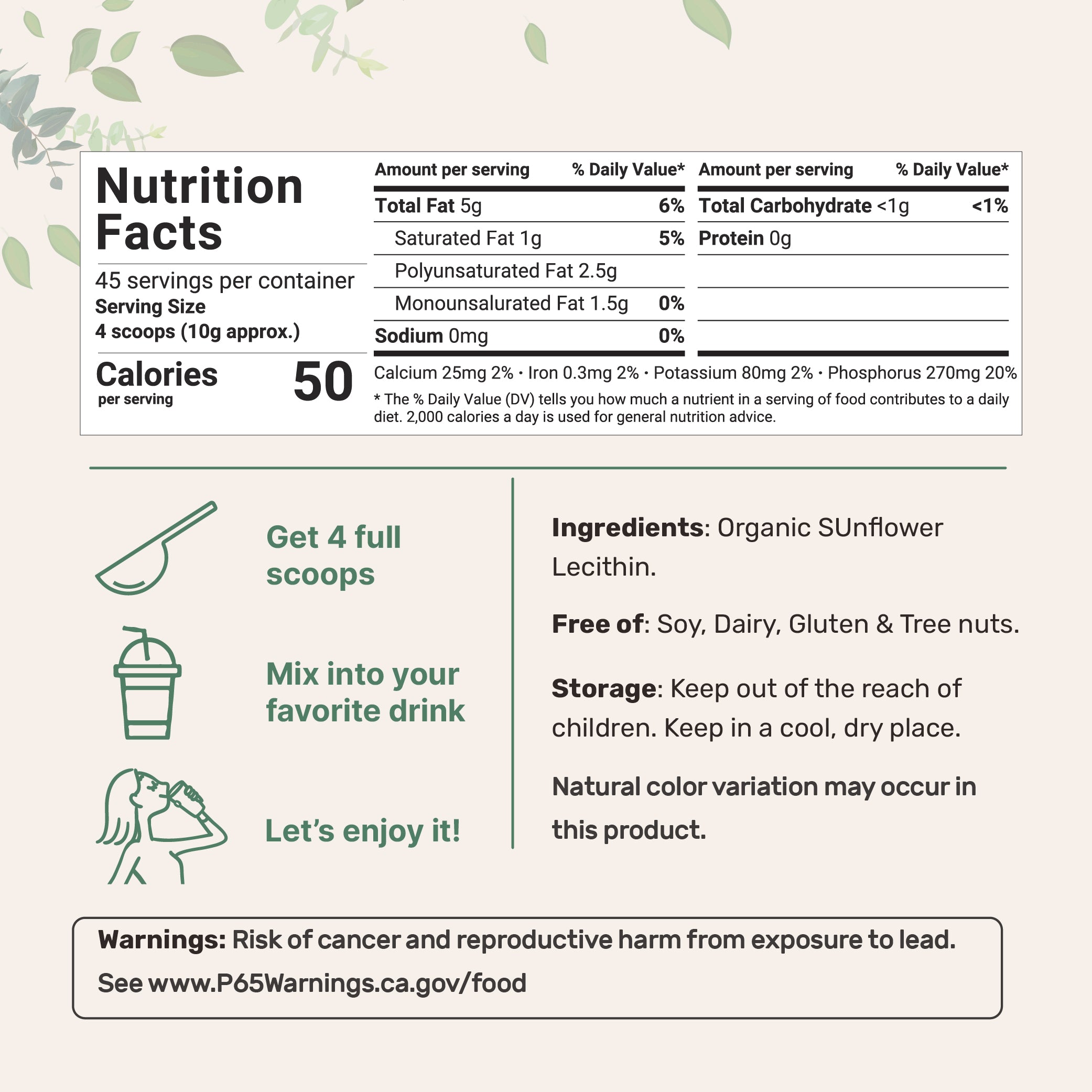 Micro Ingredients Organic Sunflower Lecithin Powder / Softgels