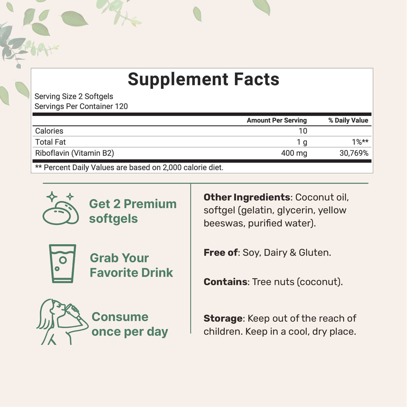 Micro Ingredients Vitamin B2, Riboflavin 400mg, 240 Softgels with Coconut Oil