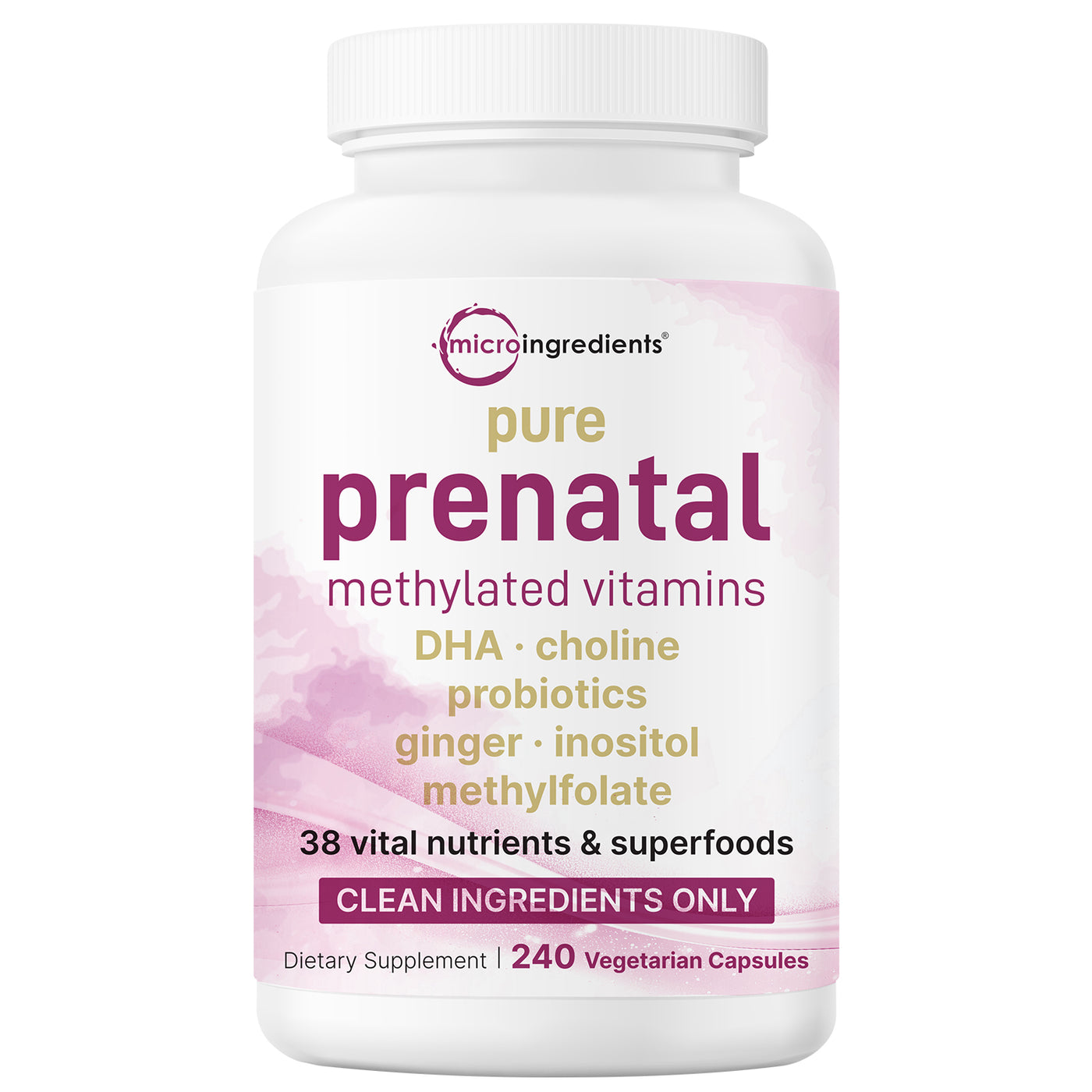 Micro Ingredients Pure Methylated Prenatal Vitamins for Women, 240 Veggie Capsules