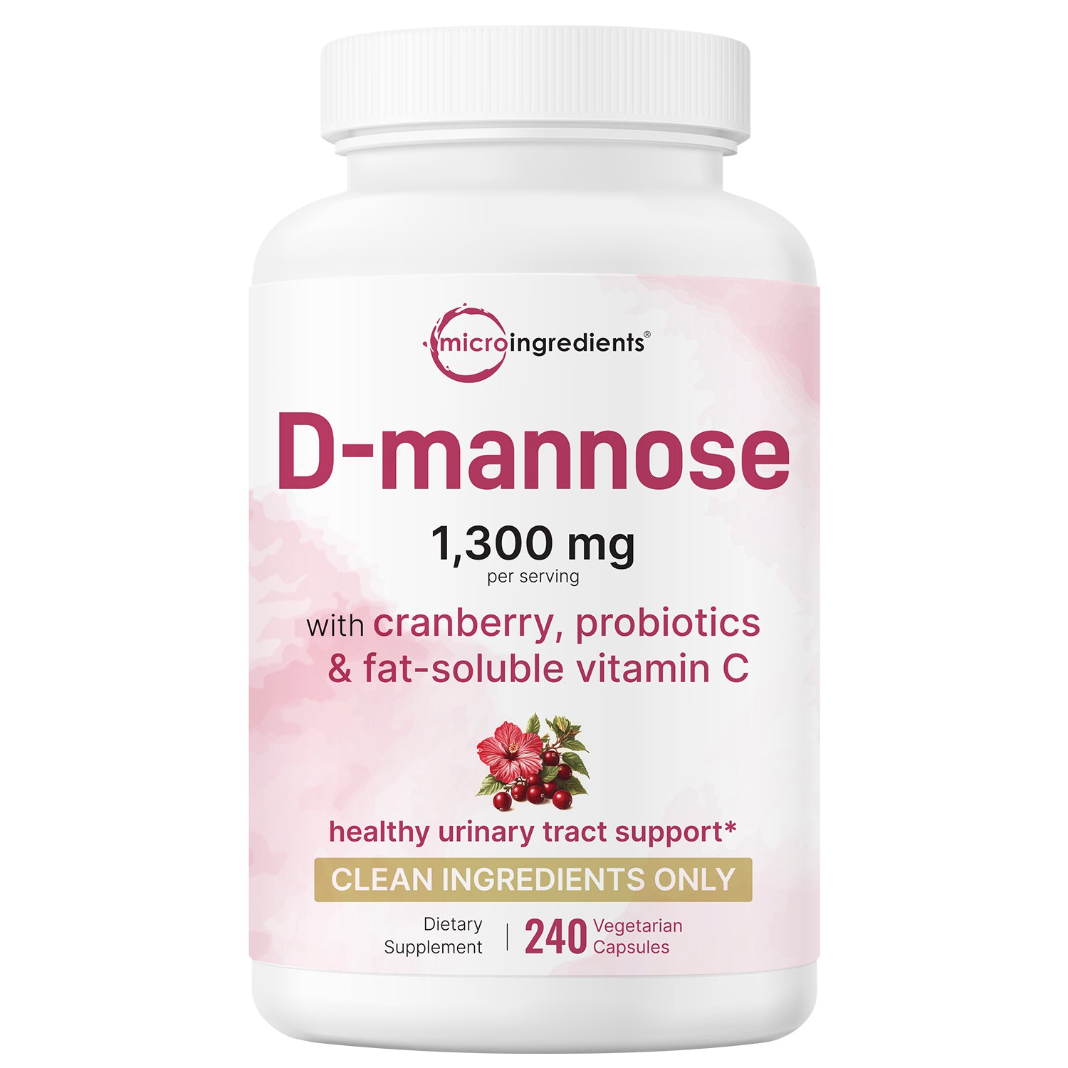 Micro Ingredients Pure D Mannose 1,300mg with Cranberry, 240 Veggie Capsules