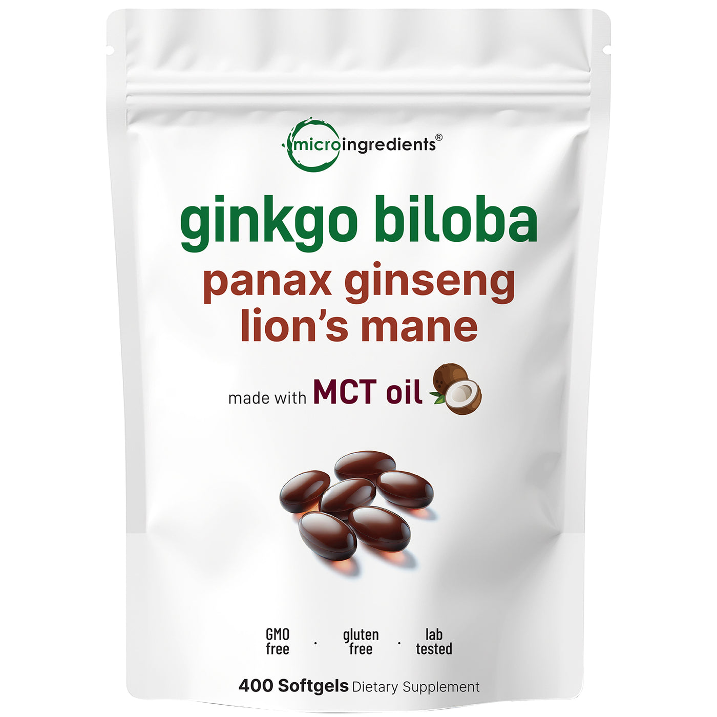 Micro Ingredients Ginkgo Biloba 5,600mg Equivalent, 400 Softgels, 3-in-1 with Ginseng & Lions Mane