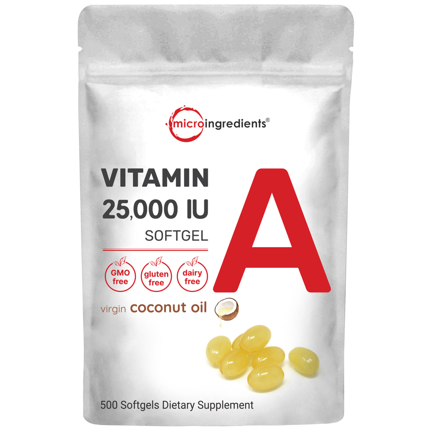 Vitamin A Softgels – 25,000 IU with Virgin Coconut Oil