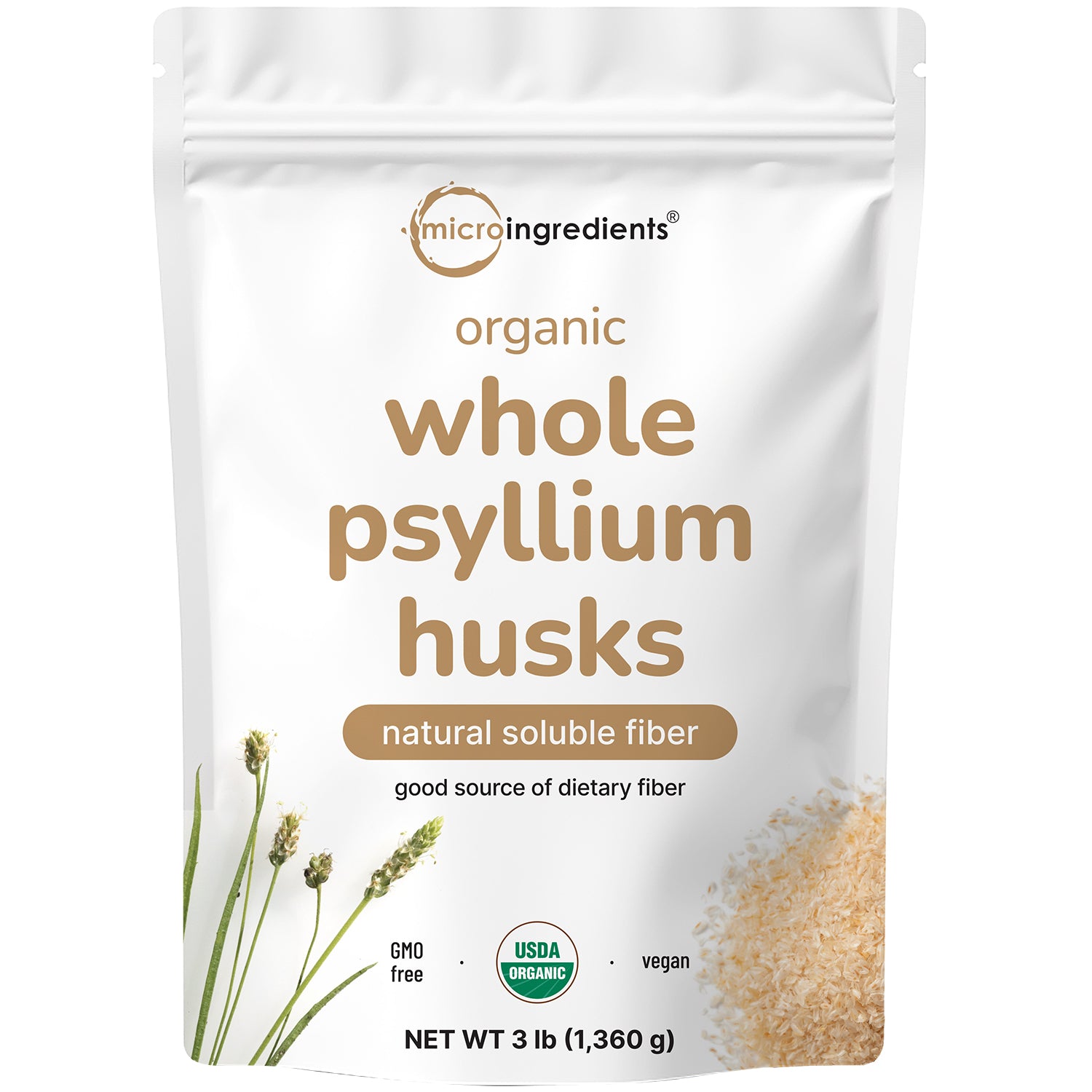 Micro Ingredients Organic Whole Psyllium Husks, 3lbs