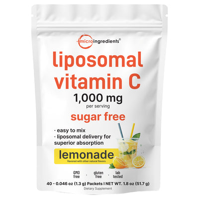 Micro Ingredients Liposomal Vitamin C 1,000mg, 40 Packets with Sugar Free Lemonade Flavor