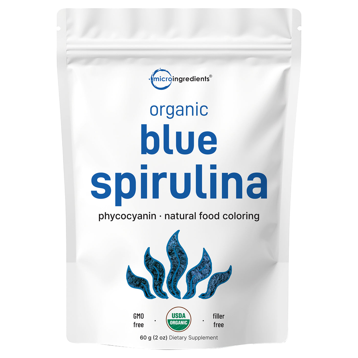 Organic Blue Spirulina Powder (Phycocyanin Extract), 60 Servings - No Fishy Smell, 100% Vegan Protein from Blue-Green Algae