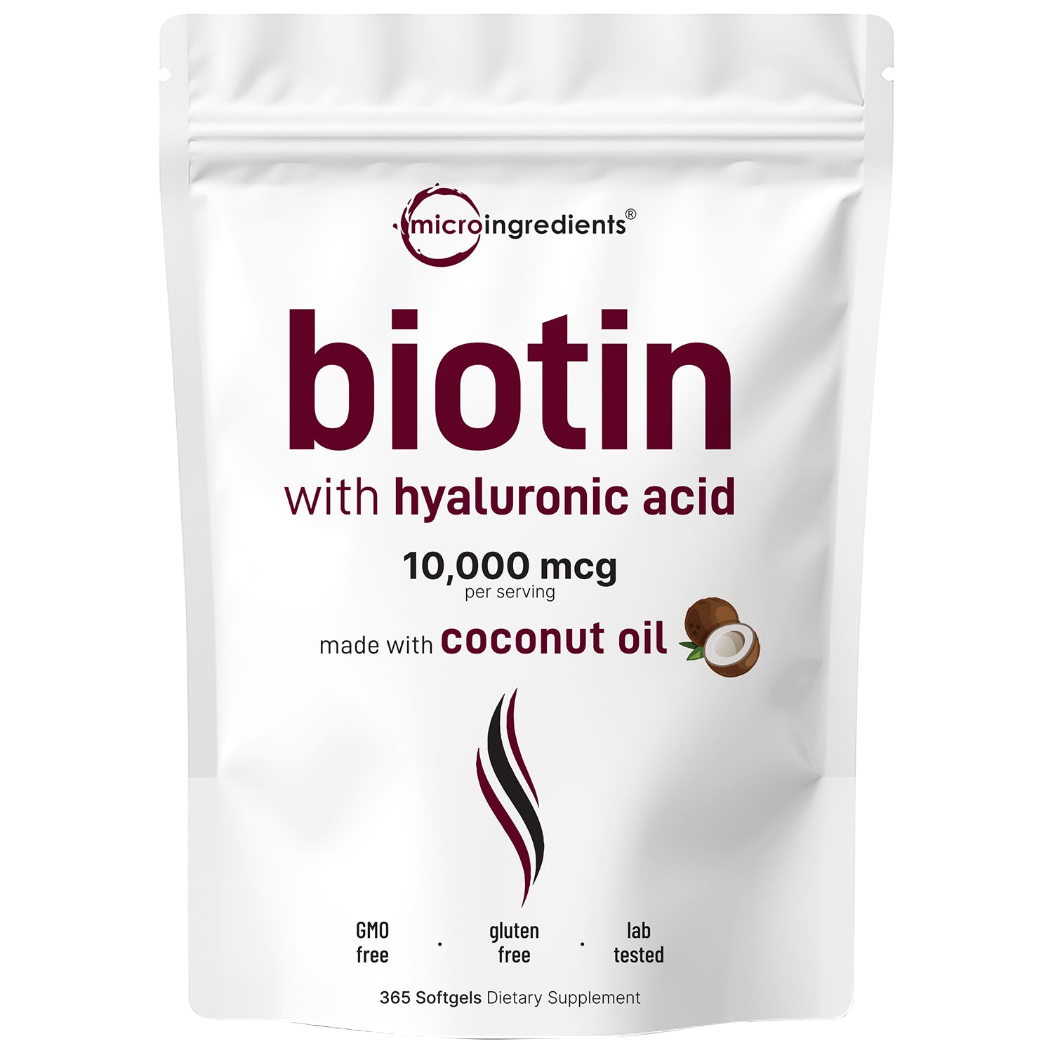 Micro Ingredients Biotin with Hyaluronic Acid Softgel, 365 counts