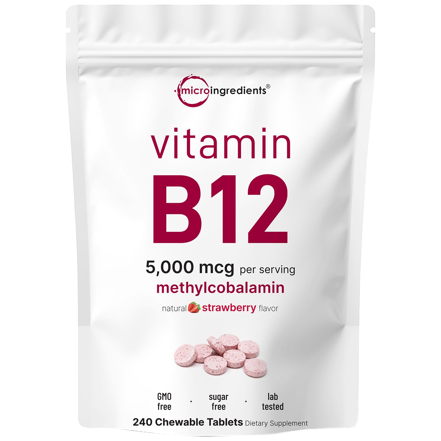 Micro Ingredients Vitamin B12 5000mcg | Methyl B12 Active Form – 240 Chewable Tablets