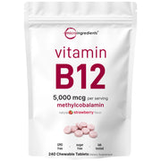 Micro Ingredients Vitamin B12 5000mcg | Methyl B12 Active Form – 240 Chewable Tablets