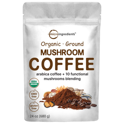 Organic 10 in 1 Ground Mushroom Coffee Powder, 24oz