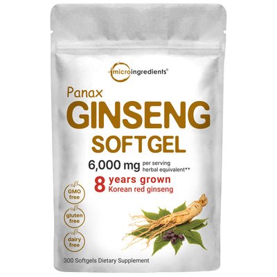 Red Panax Ginseng Supplement 6,000mg Per Serving, 300 Softgels