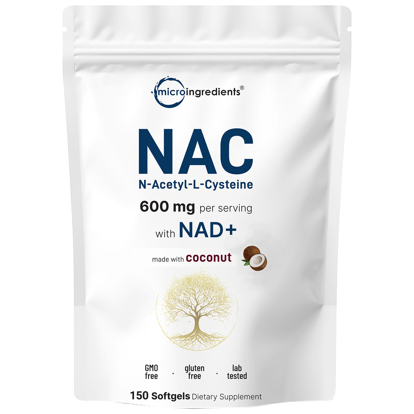 Micro Ingredients NAC 600mg with NAD+, N-Acetyl L-Cysteine + Nicotinamide + MCT Oil, Cellular Energy & Antioxidant Support