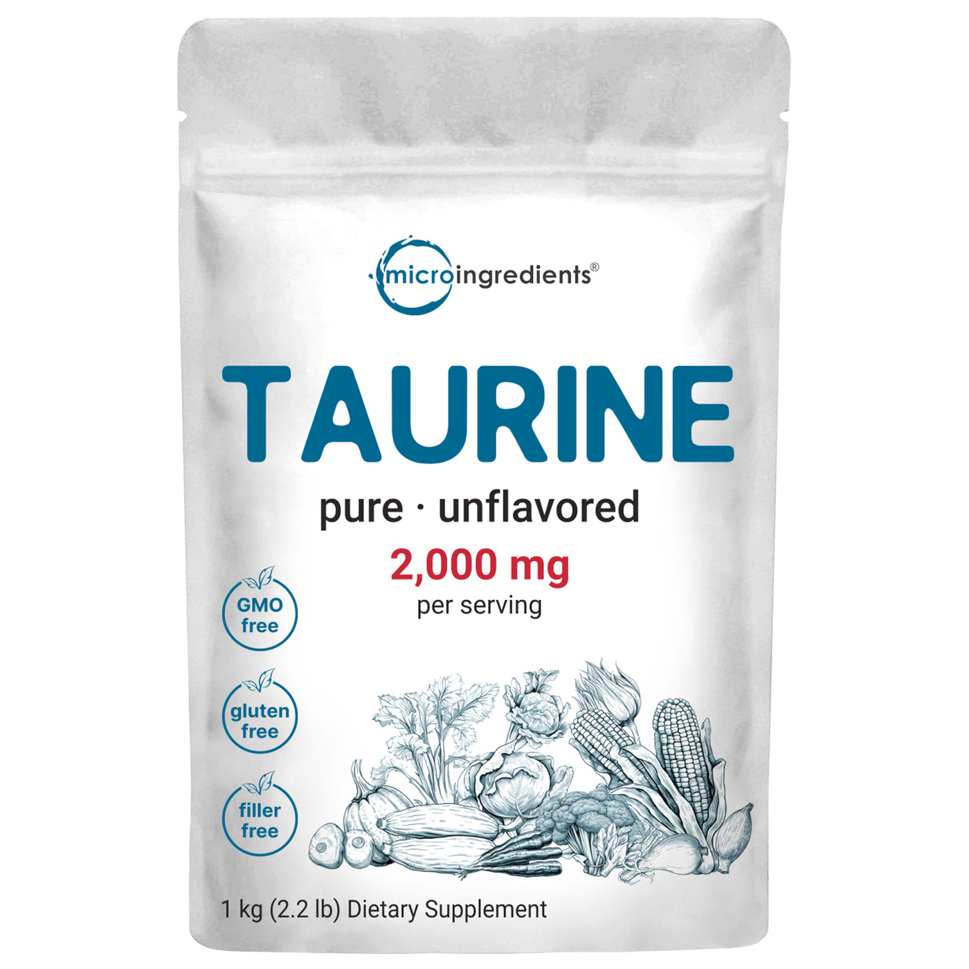 Micro Ingredients Taurine Powder, 500 Servings