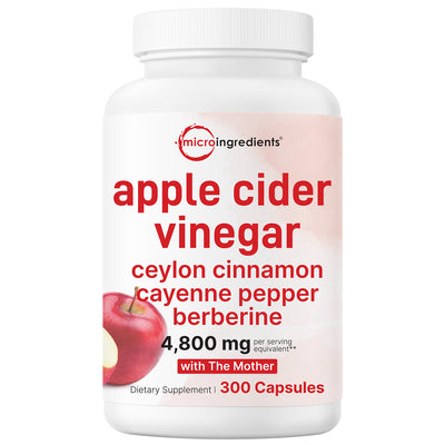 Micro Ingredients Apple Cider Vinegar with Mother 4,800mg Equivalent, 300 Capsules