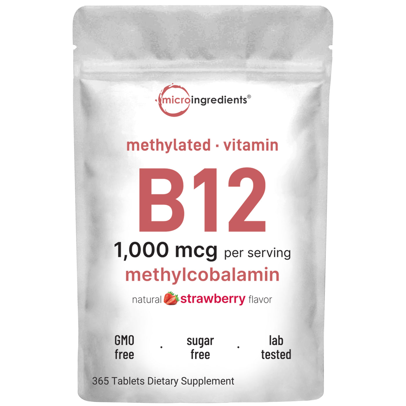Micro Ingredients Vitamin B12 1,000mcg | Methyl B12 Active Form | 365 Chewable Tablets